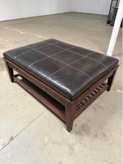 3-in-1 Large Leather Ottoman Coffee Table Bench with Pull-Out Trays