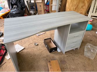 Grey Wood Grain Desk with 3 Drawers