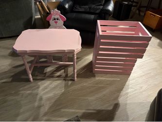 Pink Children Table, Chair, & Storage