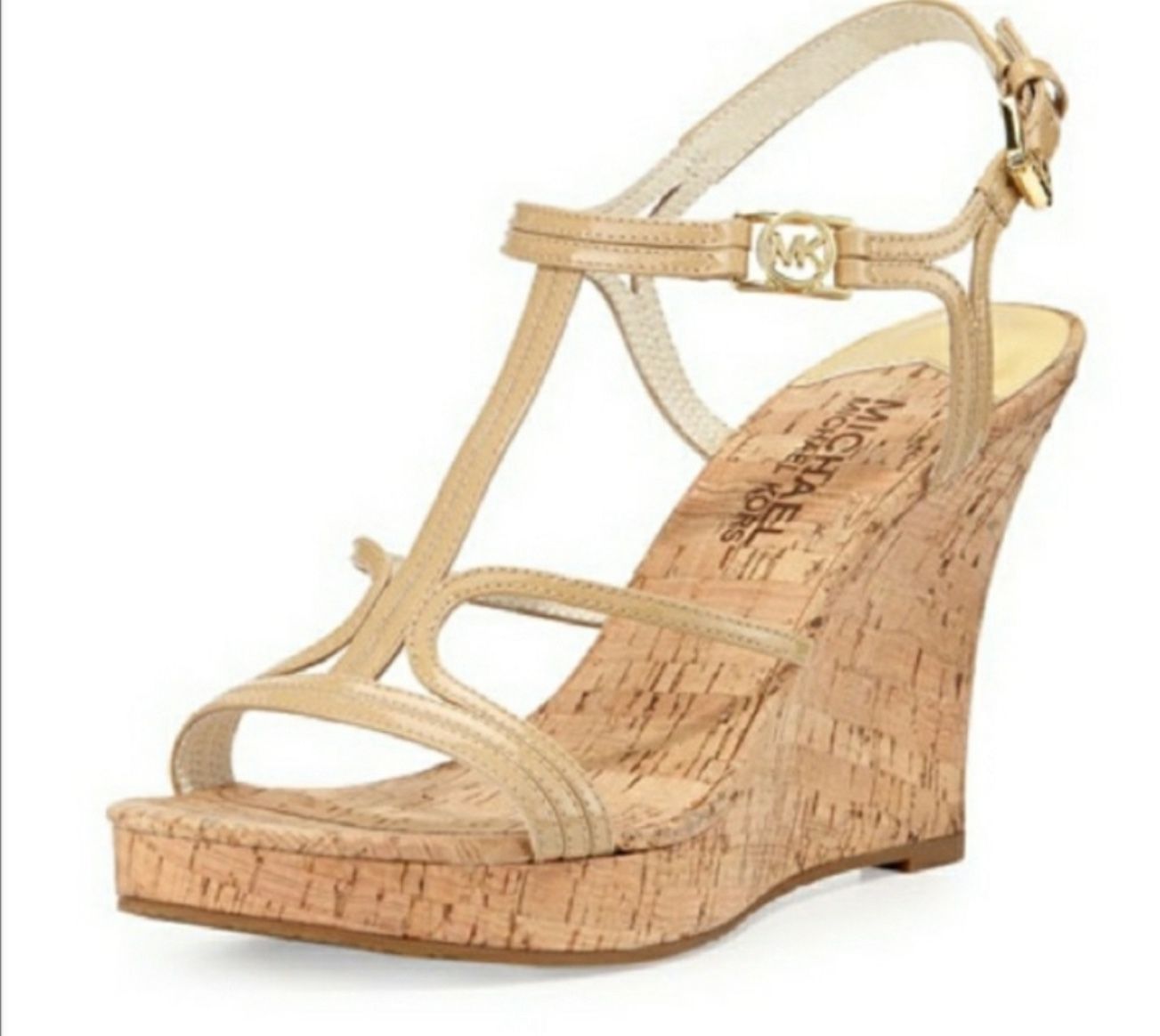 Michael Kors Women's Shoes Size 7 Nude Leather and Cork Wedge Heel Sandals