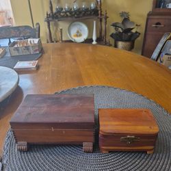 Two small cedar chest wood trinket boxes
