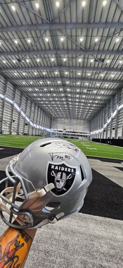 LAS VEGAS RAIDERS HELMET FERNANDO MENDOZA AND BROCK BOWERS