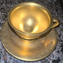 PICKARD USA “ROSE AND DAISY” 22K GOLD CUP/SAUCER SET - Footed, Well Marked, #689