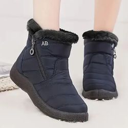 New Women's Solid Color Winter Boots, Side Zipper Soft Sole Platform Therma Lined Boots, Non-slip Warm Snow Boots