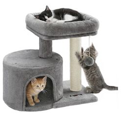 Cat Tree, Small Cat Tower with Sisal Scratching Post, Plush Condo with Padded Perch, for Small Spaces, Kittens, Light Gray