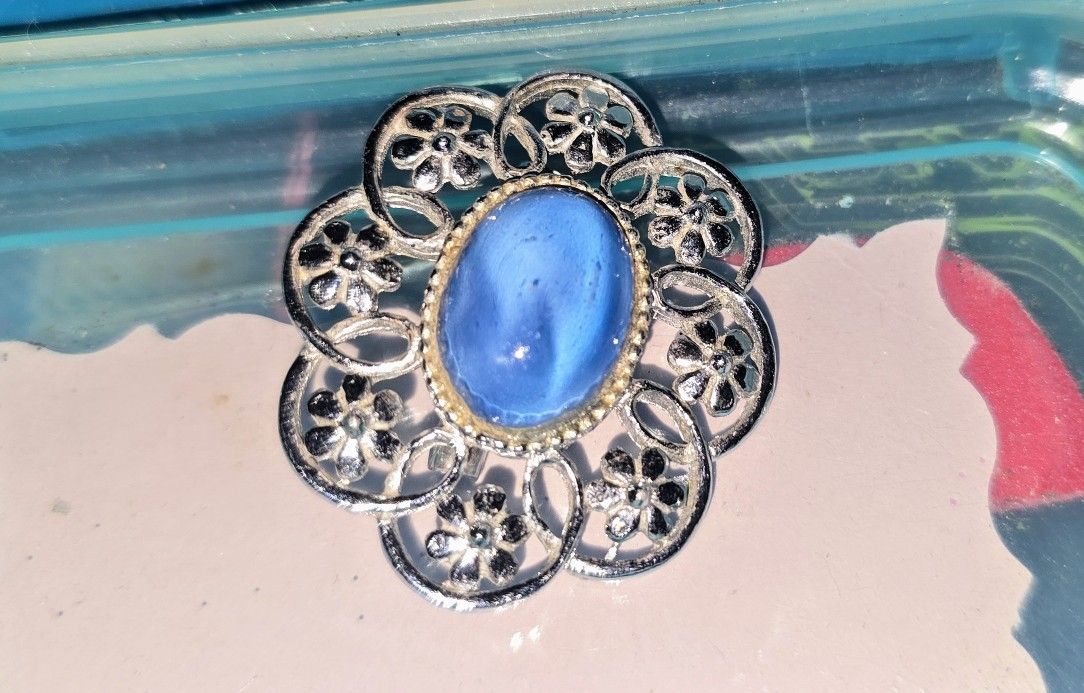 blue cabochon stone brooch