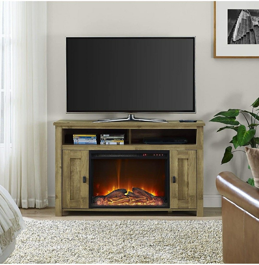 Barn Wood Design Electric Fireplace TV Console up to 50 inches TV
