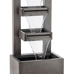 Outdoor Floor Industrial Multi-Tiered Soothing Waterfall Fountain, 43", Gray