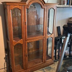 Lighted Dark Oak China Cabinet W/Glass Shelves
