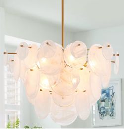 NEW: 28" MODERN GLASS CHANDELIER (GOLD)