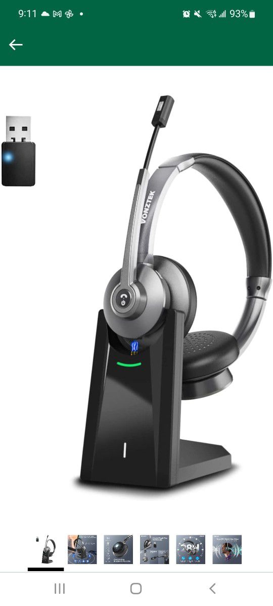 Bluetooth Headset with Microphone, Wireless Headset for Computer, On Ear Headphones with Mic Noise Cancelling/Mute/Charging Base/Plug & Play Dongle