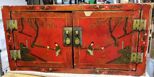 VINTAGE Cabinet Oriental Motif with brass hardware