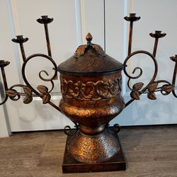 Antique 8 Taper Brass-like Candle Holder Urn