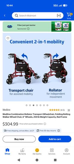 Medline combination of a walker and wheel chair all in 1