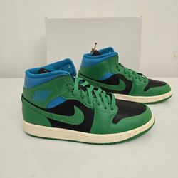 Nike Air Jordan 1 Mid Black Lucky Green Aquatone BQ6472-033 Women's Size 6.5
