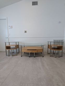 Coffee and end tables. Metal, wood and glass.