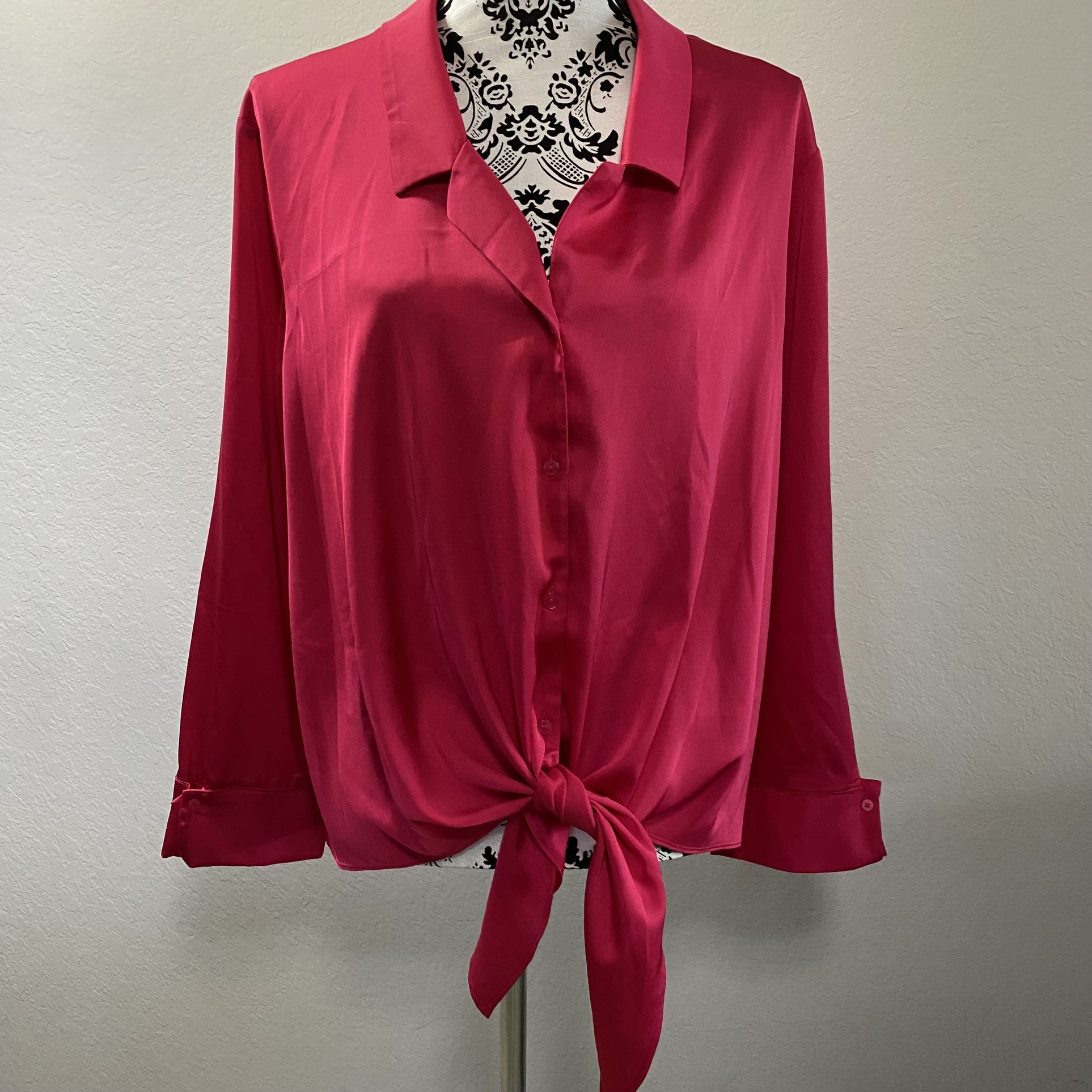 Worthington Shirt Top Blouse Size XL Long Sleeve Fuchsia Pink