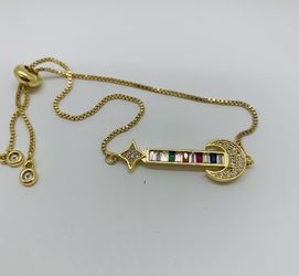 14K Gold Plated With Cubic Zirconia Bracelet Adjustable