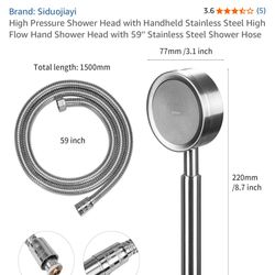 High Pressure Shower Head with Handheld Stainless Steel High Flow Hand Shower Head with 59" Stainless Steel Shower Hose