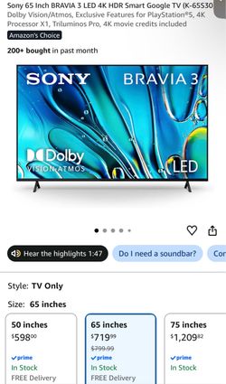 65in Sony Bravia 3 TV Brand New