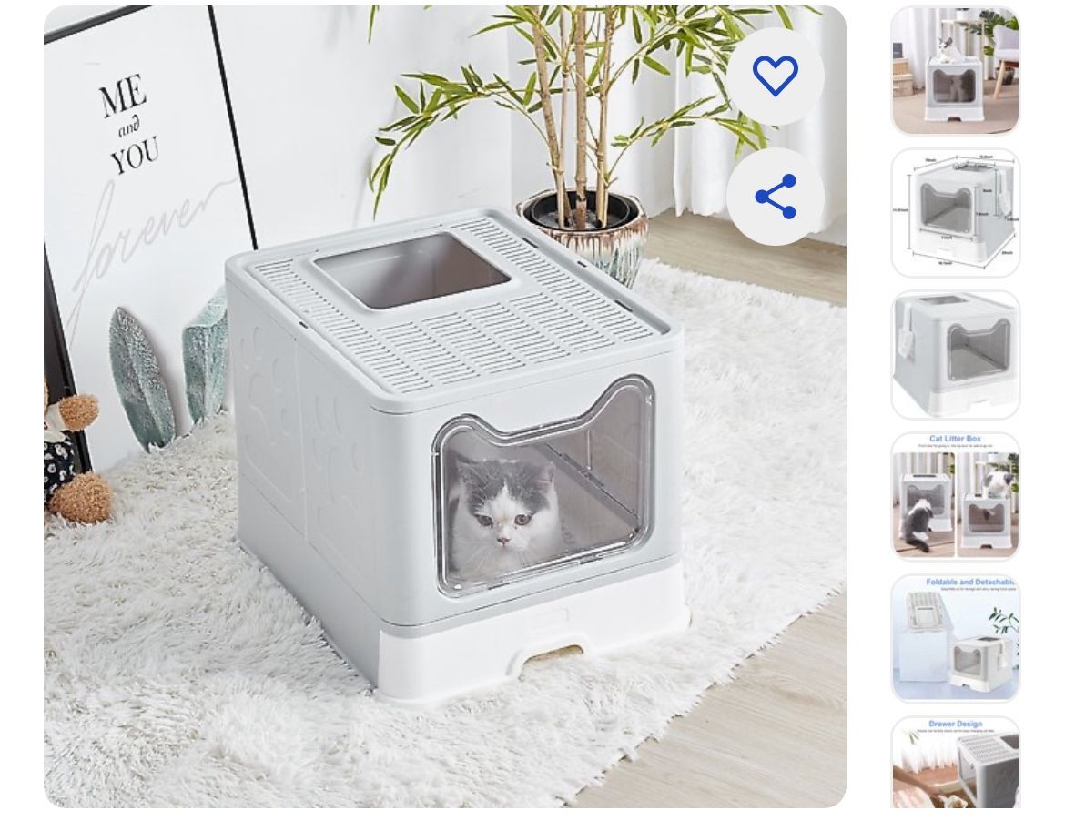Foldable Top Entry Covered Cat Litter Box, Large