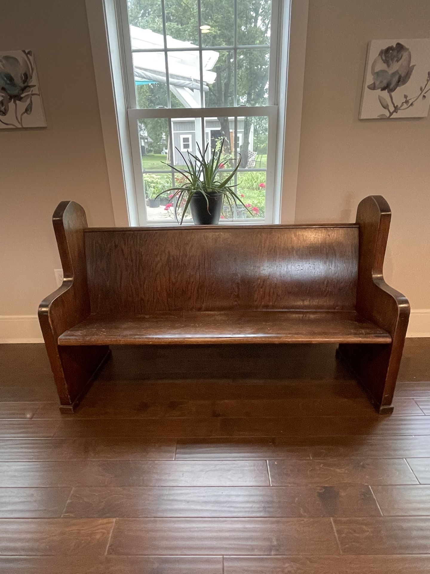 Church pew 68 inches wide, 40 inches high, 22 inches deep
