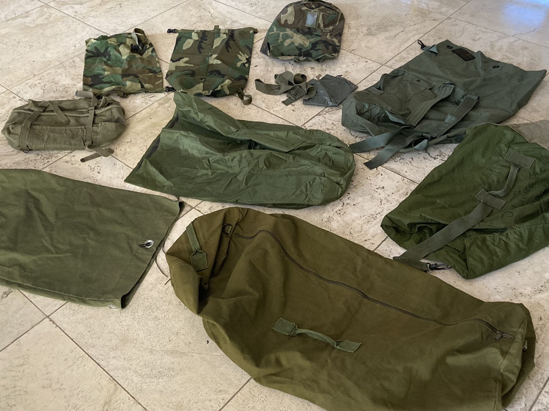 Huge lot military duffel bags bag camping gear some waterproof GI backpacks 