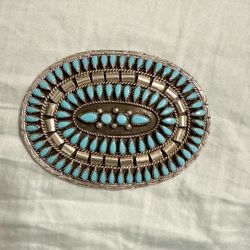 Vintage Navajo Sterling Silver Turquoise Cluster Belt Buckle Signed H. Yazzie