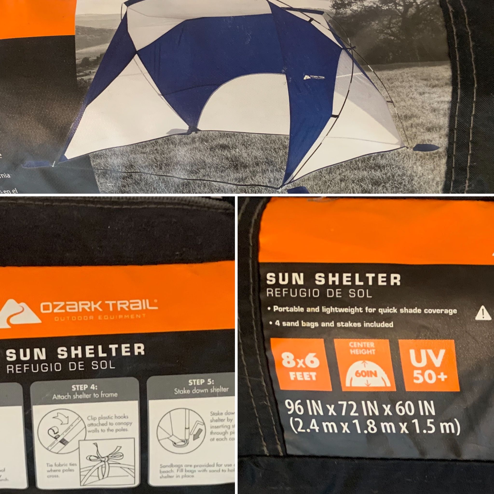 Ozark Trail Beach Tent 8’x6’ UV Protection Sun Shelter