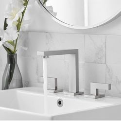 (set Of 2)Nickel 8 inch Widespread Bathroom Faucets for Sink 3 Hole Stainless Steel 2 Handle Lavatory Square Faucet Modern  Faucets with Pop Up Drain 