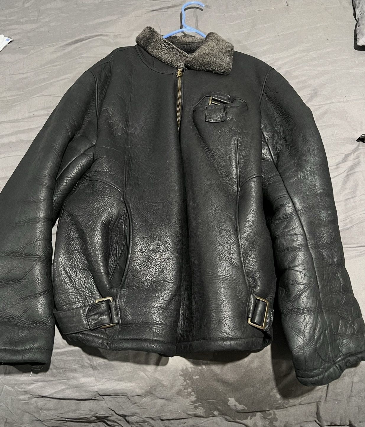 Black Leather And Shearling Blend
