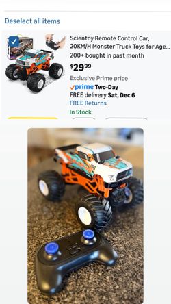 Remote Control Car, 20KM/H Monster Truck Toys for Ages 5-7, 1:16 Scale All Terrain RC Cars for Boys & Girls Age 4-7, 2.4Ghz Off Road RC Truck, Christm