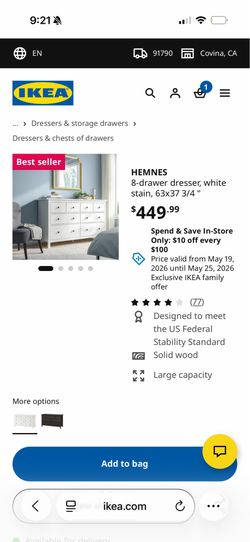 HEMNES 8-drawer dresser, white stain, 63x37 3/4 "