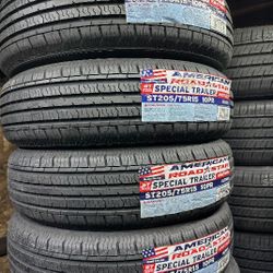 SET OF FOUR NEW TIRES ST205/75/15 AMERICAN ROADSTAR INCLUDING MOUNT AND BALANCE ASK ME FOR SIZES AND BRANDS 