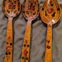 3 Handmade Hand Painted Wooden Turkish Spoons
