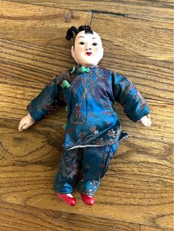 Vintage Asian Doll- Collectible Rare Asian Folk Art - 9” tall