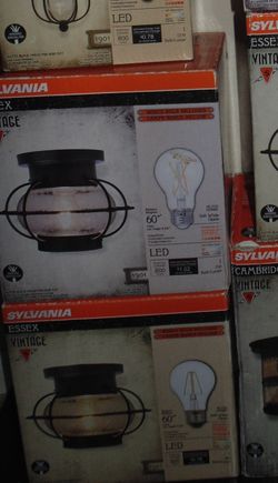SYLVANIA Essex 1901 Series Rare Vintage Style Cage Ceiling Light Fixture Black LED Bulb *NIB*