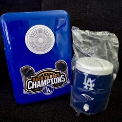 Los Angeles Dodgers Cooler Cup(Sold Out) / Mini Bluetooth Speaker Fridge Both New Never Used 