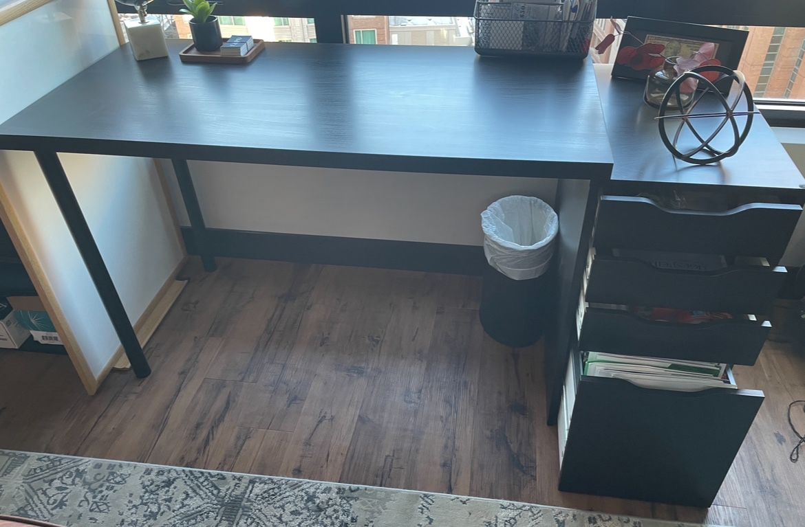 Black Wooden Office Desk w/ Storage Drawers