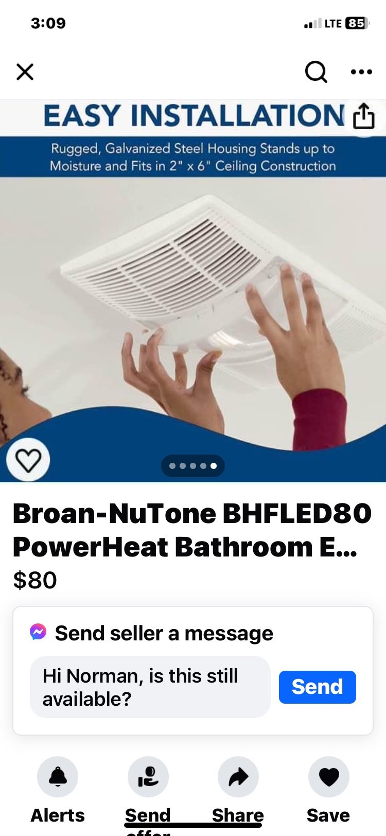 Broan NuTone BHFLED80 PowerHeat Bathroom Exhaust Fan