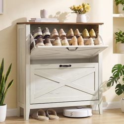 Farmhouse Shoe Cabinet with Flip Drawers