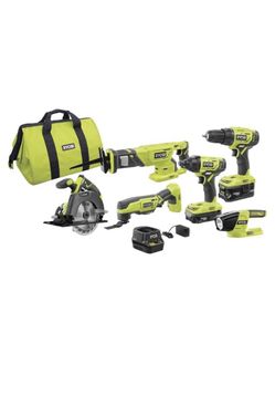 RYOBI ONE+ 18V Cordless Power Tool Combo Kit 6-Tool w/ 1.5Ah & 4.0Ah