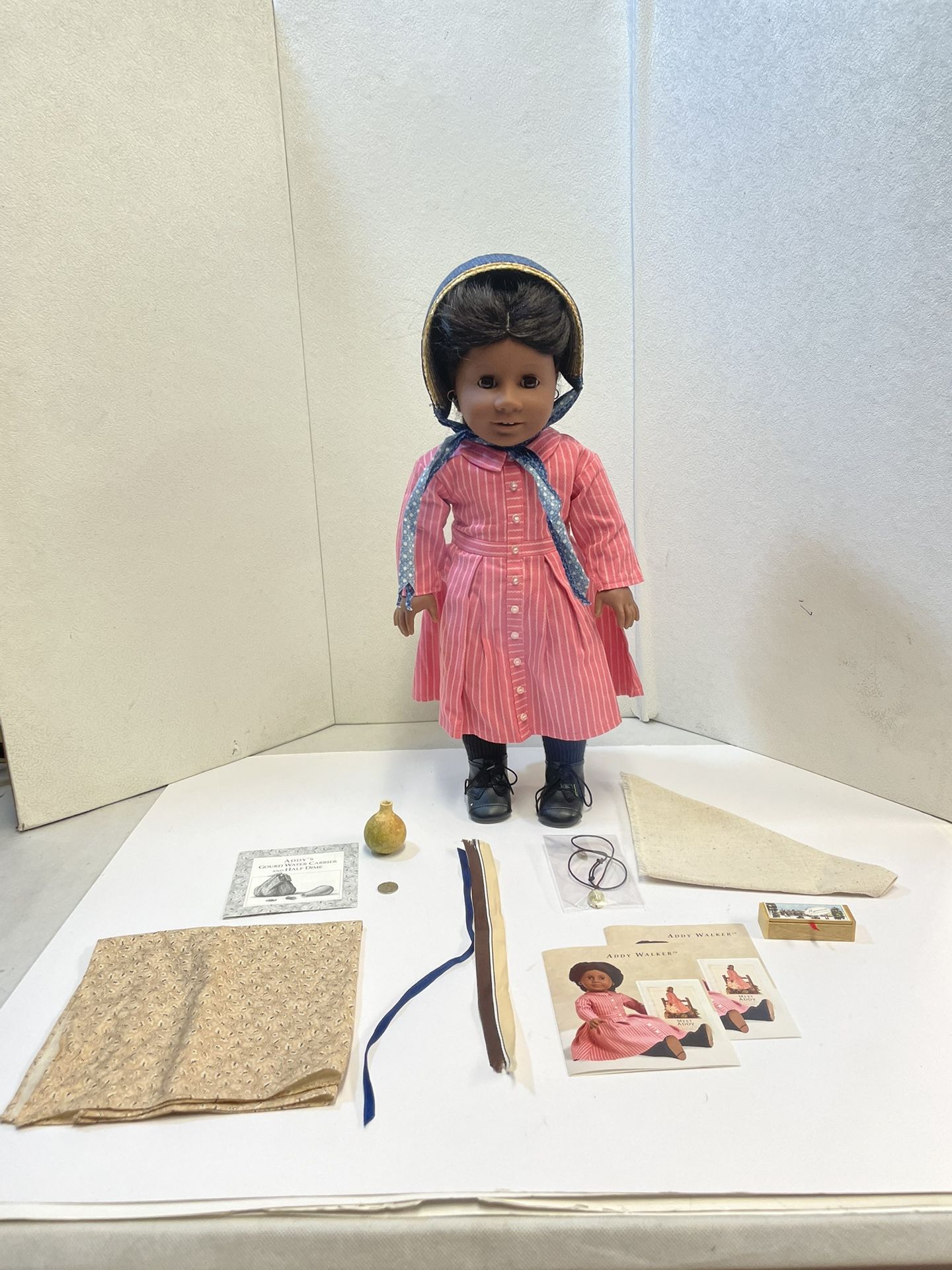 Vintage Pleasant Company American Girl Addy Walker Doll In Meet Outfit Dress