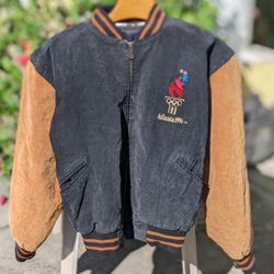 Genuine Leather Letterman style Jacket.  Commemorative and Vintage 1996 Atlanta Olympic Games Jacket by Excelled. 100 year Centennial Olympic Games!