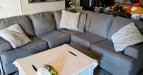 Gray Fabric Sectional Sofa with Throw Pillows