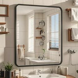 New 24x30 Black Bathroom Mirrors for Over Sink, Rectangle Bathroom Vanity Mirror for Wall, Modern Metal Frame Rectangular Mirror for Restroom Powder R