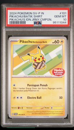 PSA10 Pikachu Batik Shirt 101/SV-P Indonesia Limited Stamped Promo Pikachu’s Indonesian Journey