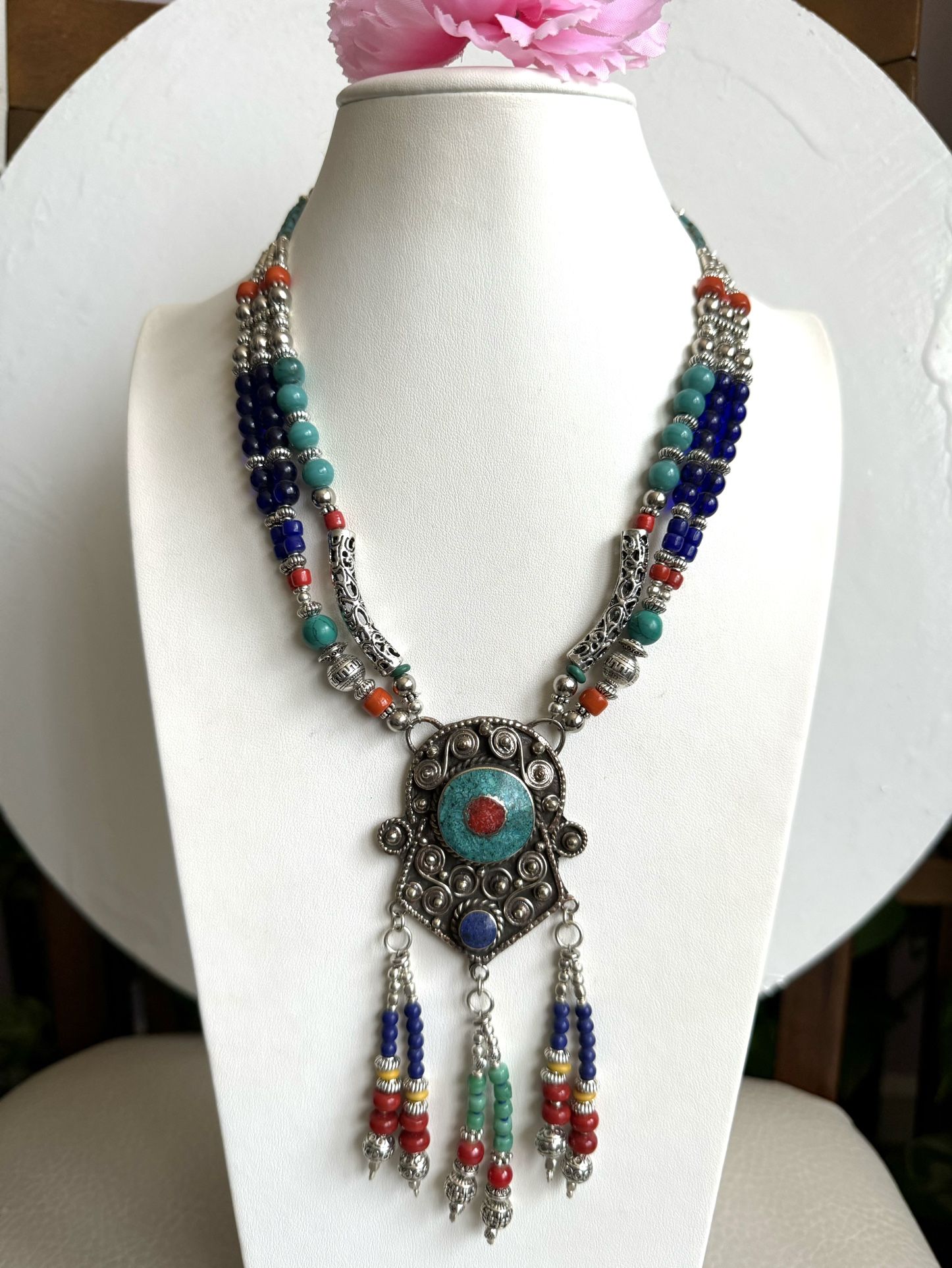 Stunning Tibetan tribal theme boho style handmade necklace 18”inch