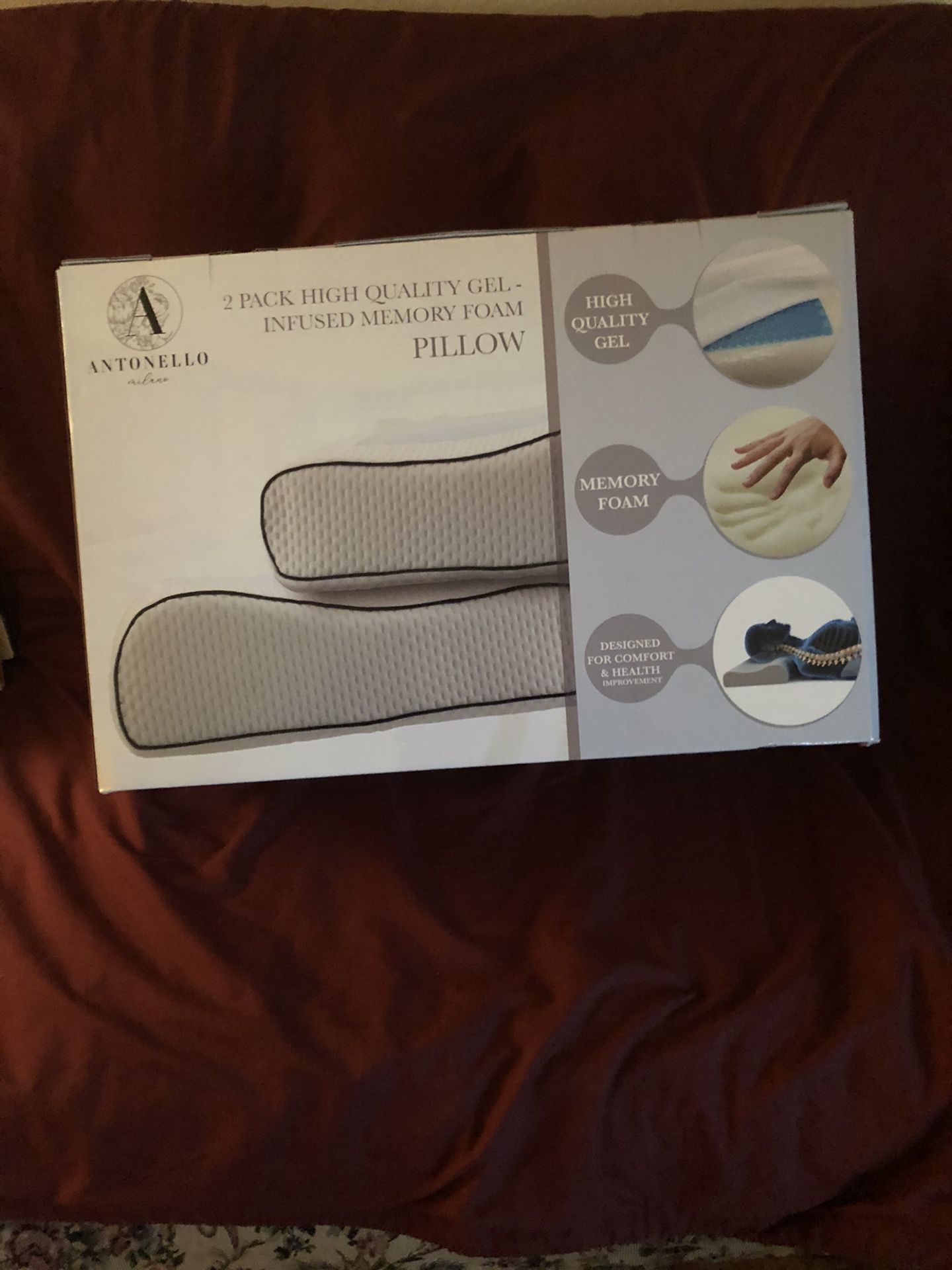Antonello 2 pack high quality gel infused memory foam pillow NEW