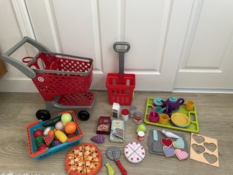 Play Food, Tea Set & Target Shopping Cart 